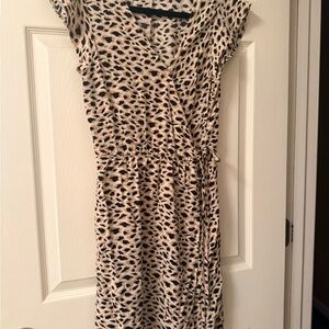 Takara Beige and Black Animal Print Wrap Midi Dress